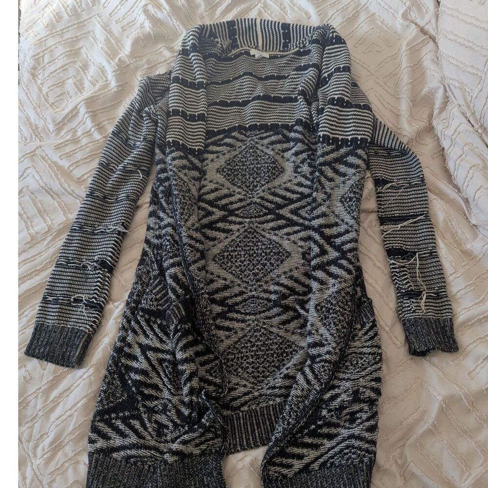 BP Nordstrom Distressed Shredded Knit Cardigan Cream Off White Ripped Grunge M